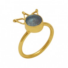 Round  Shape Labradorite   Gemstone 925 Sterling Silver Jewelry Gold Plated Ring