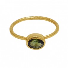 Oval  Shape Peridot   Gemstone 925 Sterling Silver Jewelry Gold Plated Ring