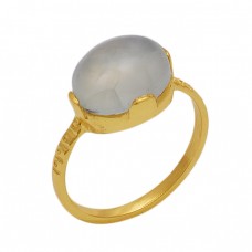 Oval   Shape Prehnite  Gemstone 925 Sterling Silver Jewelry Gold Plated Ring