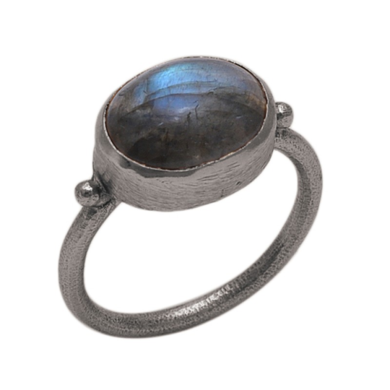 Oval  Shape Labradorite  Gemstone 925 Sterling Silver Jewelry Gold Plated Ring