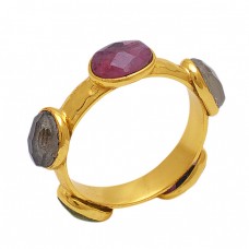 Oval   Shape Ruby Labradorite   Gemstone 925 Sterling Silver Jewelry Gold Plated Ring
