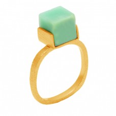 Handmade Aquamarine Box Square Shape Gemstone 925 Sterling Silver Gold Plated Ring Jewelry