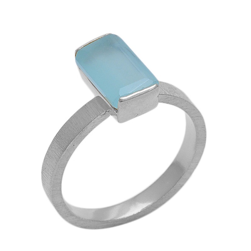 Rectangle   Shape Aqua Chalcedony   Gemstone 925 Sterling Silver Jewelry Gold Plated Ring