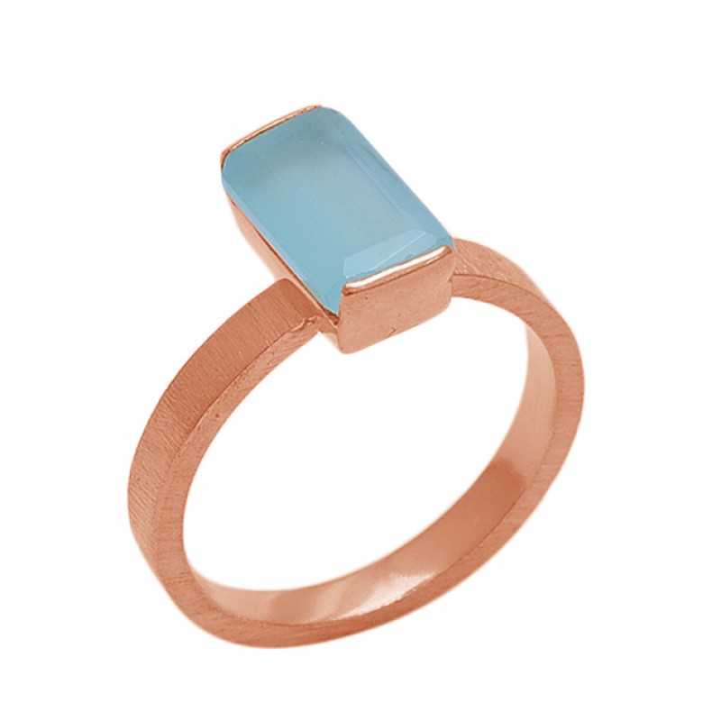 Rectangle   Shape Aqua Chalcedony   Gemstone 925 Sterling Silver Jewelry Gold Plated Ring