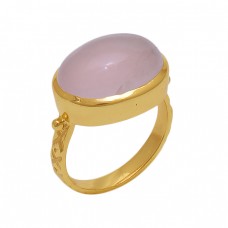 Oval   Shape Rose Chalcedony Gemstone 925 Sterling Silver Jewelry Gold Plated Ring