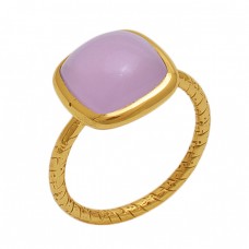 Square  Shape Rose Chalcedony   Gemstone 925 Sterling Silver Jewelry Gold Plated Ring