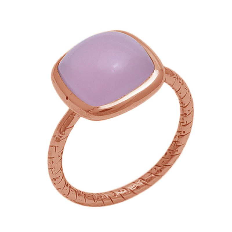 Square  Shape Rose Chalcedony   Gemstone 925 Sterling Silver Jewelry Gold Plated Ring