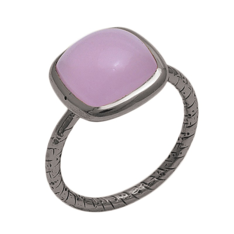 Square  Shape Rose Chalcedony   Gemstone 925 Sterling Silver Jewelry Gold Plated Ring