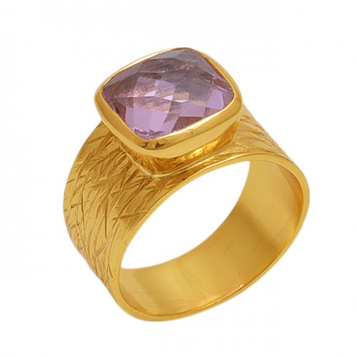Square  Shape  Amethyst   Gemstone 925 Sterling Silver Jewelry Gold Plated Ring