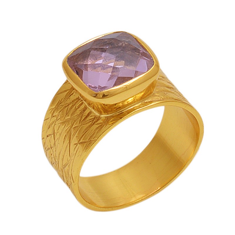 
									Square  Shape  Amethyst   Gemstone 925 Sterling Silver Jewelry Gold Plated Ring