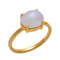 Oval  Shape Rainbow  Moonstone  Gemstone 925 Sterling Silver Jewelry Gold Plated Ring