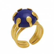 Round  Shape  Sapphire   Gemstone 925 Sterling Silver Jewelry Gold Plated Ring