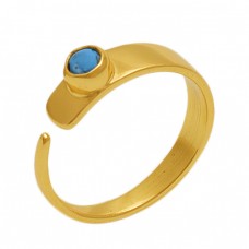 Round  Shape  Turquoise   Gemstone 925 Sterling Silver Jewelry Gold Plated Ring