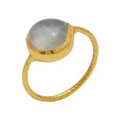 Round  Shape Prehnite  Gemstone 925 Sterling Silver Jewelry Gold Plated Ring