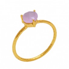 Round  Shape Rose Chalcedony   Gemstone 925 Sterling Silver Jewelry Gold Plated Ring