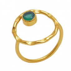 Round  Shape Green Onyx   Gemstone 925 Sterling Silver Jewelry Gold Plated Ring