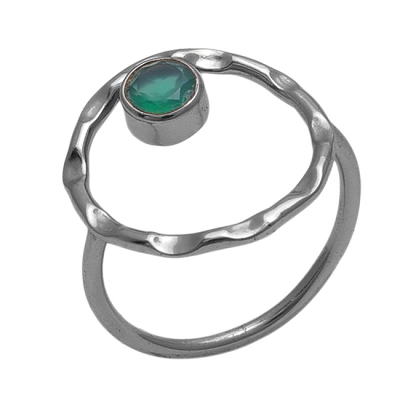 Round  Shape Green Onyx   Gemstone 925 Sterling Silver Jewelry Gold Plated Ring