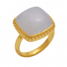 Square  Shape White   Moonstone  Gemstone 925 Sterling Silver Jewelry Gold Plated Ring