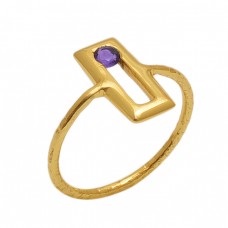 Round   Shape Amethyst Gemstone 925 Sterling Silver Jewelry Gold Plated Ring