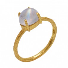 Oval  Shape Rainbow Moonstone  Gemstone 925 Sterling Silver Jewelry Gold Plated Ring