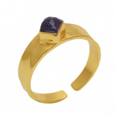 Square  Shape Amethyst   Gemstone 925 Sterling Silver Jewelry Gold Plated Ring