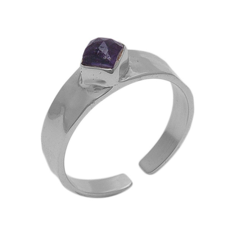 Square  Shape Amethyst   Gemstone 925 Sterling Silver Jewelry Gold Plated Ring
