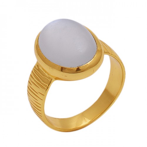 Oval Shape Rainbow   Moonstone  Gemstone 925 Sterling Silver Jewelry Gold Plated Ring