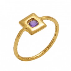 Round   Shape Amethyst  Gemstone 925 Sterling Silver Jewelry Gold Plated Ring