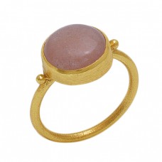 Round   Shape Rainbow   Moonstone  Gemstone 925 Sterling Silver Jewelry Gold Plated Ring