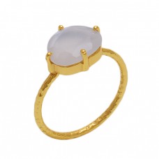 Oval Shape White Moonstone  Gemstone 925 Sterling Silver Jewelry Gold Plated Ring