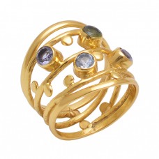 Round  Shape Tanzanite Peridot Blue Topaz Garnet  Gemstone 925 Sterling Silver Jewelry Gold Plated Ring