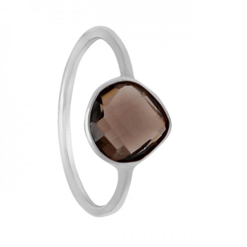 Briolette Heart Shape Smoky Quartz Gemstone 925 Sterling Silver Light Weight Ring