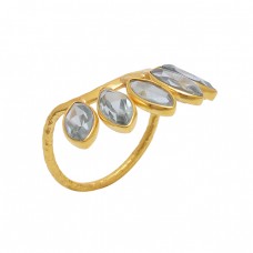 Marquoise  Shape Green Amethyst   Gemstone 925 Sterling Silver Jewelry Gold Plated Ring