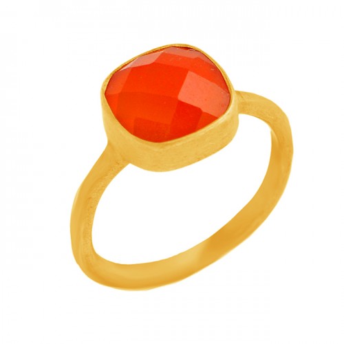 Cushion Shape Carnelian Gemstone 925 Sterling Silver Gold Plated Ring Jewelry