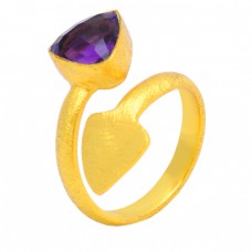 Arrow Shape Designer Amethyst Gemstone 925 Sterling Silver Gold Plated Handcrafted Ring Jewelry