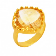 Yellow Citrine Cushion Briolette Gemstone Handmade Designer 925 Sterling Silver Gold Plated Jewelry Ring