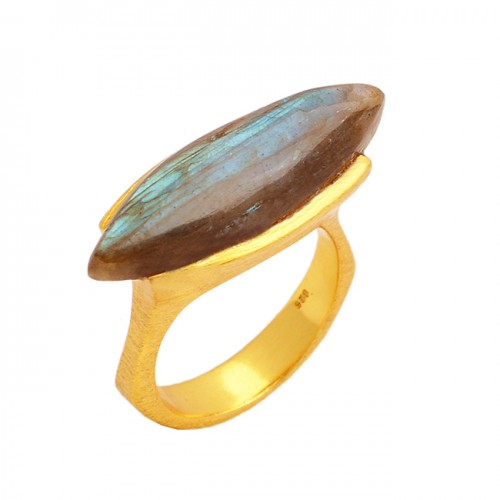 Labradorite Marquise Shape Gemstone 925 Sterling Silver Gold Plated Ring Jewelry