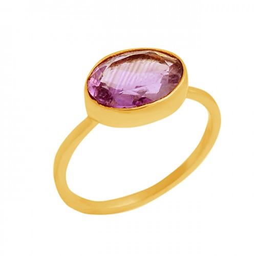Oval Cut Purple Amethyst Gemstone Handcrafted 925 Sterling Silver Gold Plated Ring Jewelry