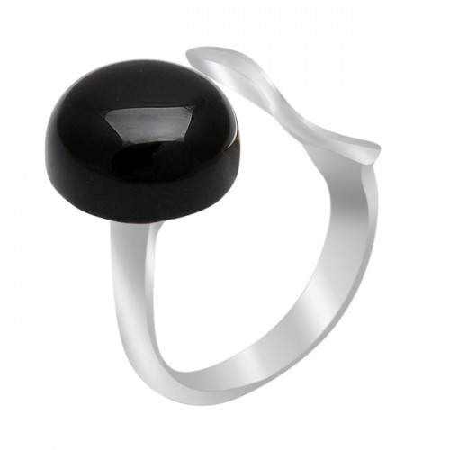 Cabochon Round Shape Black Onyx Gemstone 925 Sterling Silver Ring Jewelry