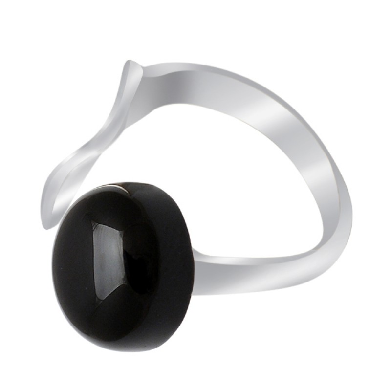 Cabochon Round Shape Black Onyx Gemstone 925 Sterling Silver Ring Jewelry