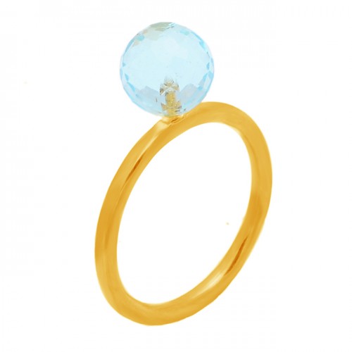 Round Balls Shape Blue Topaz Gemstone 925 Sterling Silver Gold Plated Ring 