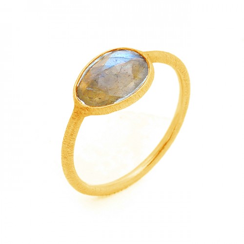 925 Sterling Silver Oval Shape Labradorite Gemstone Gold Plated Ring Jewelry