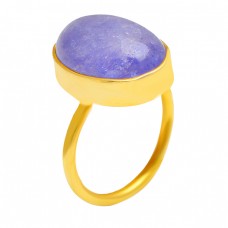 Oval Cabochon Tanzanite Gemstone 925 Sterling Silver Gold Plated Ring Jewelry