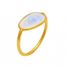 Rainbow Moonstone Long Oval Shape 925 Sterling Silver Gold Plated Ring Jewelry