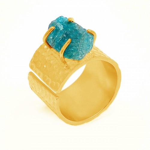 Amazonite Rough Gemstone 925 Sterling Silver Gold Plated Prong Setting Ring