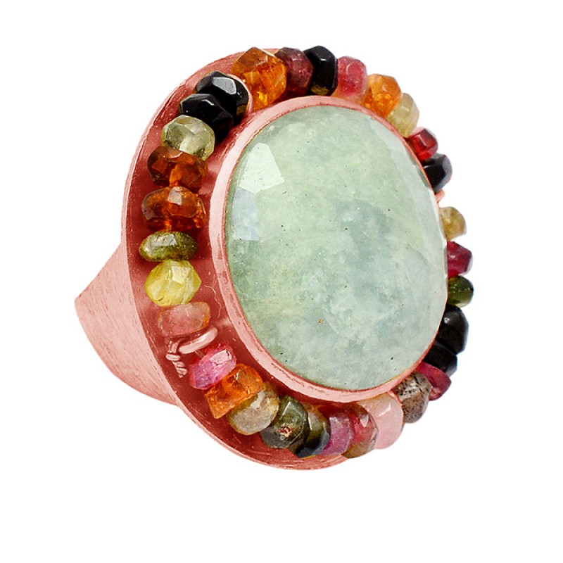 
									Aquamarine Tourmaline Gemstone Handmade 925 Sterling Silver Gold Plated Jewellery Ring : Price $22.50