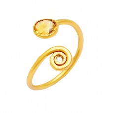 925 Sterling Silver Round Shape Citrine Gemstone Gold Plated Designer Ring