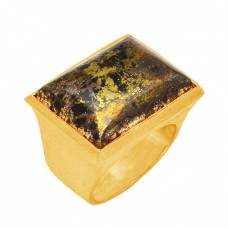 Rectangle Shape Apache Gold Gemstone 925 Sterling Silver Gold Plated Ring