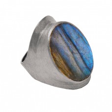 Oval Shape Labradorite Gemstone 925 Sterling Silver Gold Plated Designer Ring