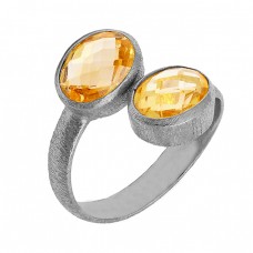 Briolette Oval Citrine Gemstone Handmade 925 Sterling Silver Gold Plated Ring Jewelry